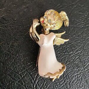 Beatrix Vintage Angel Gold Pink Brooch Pin